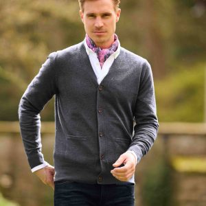 Merino Vest The Cardigan Met Harris Tweed Details In Charcoal