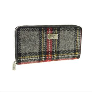 Harris Tweed ‘Staffa’ Portemonnee In Grey and Red Tartan