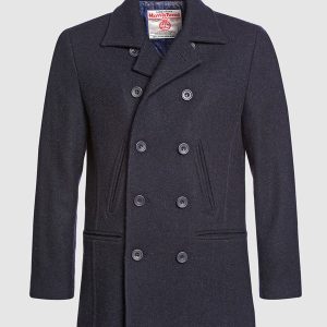 Harris Tweed Coat, Ferry Reefer Coat – Navy Plain