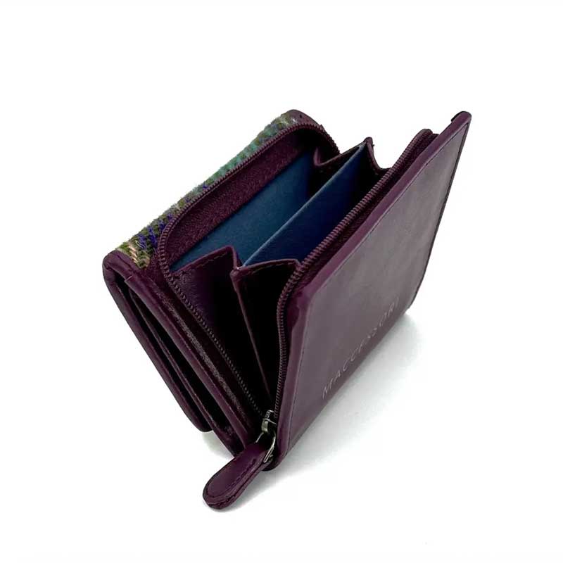 Harris Tweed Trifold Purse In Green/Purple Plaid - Billede 4