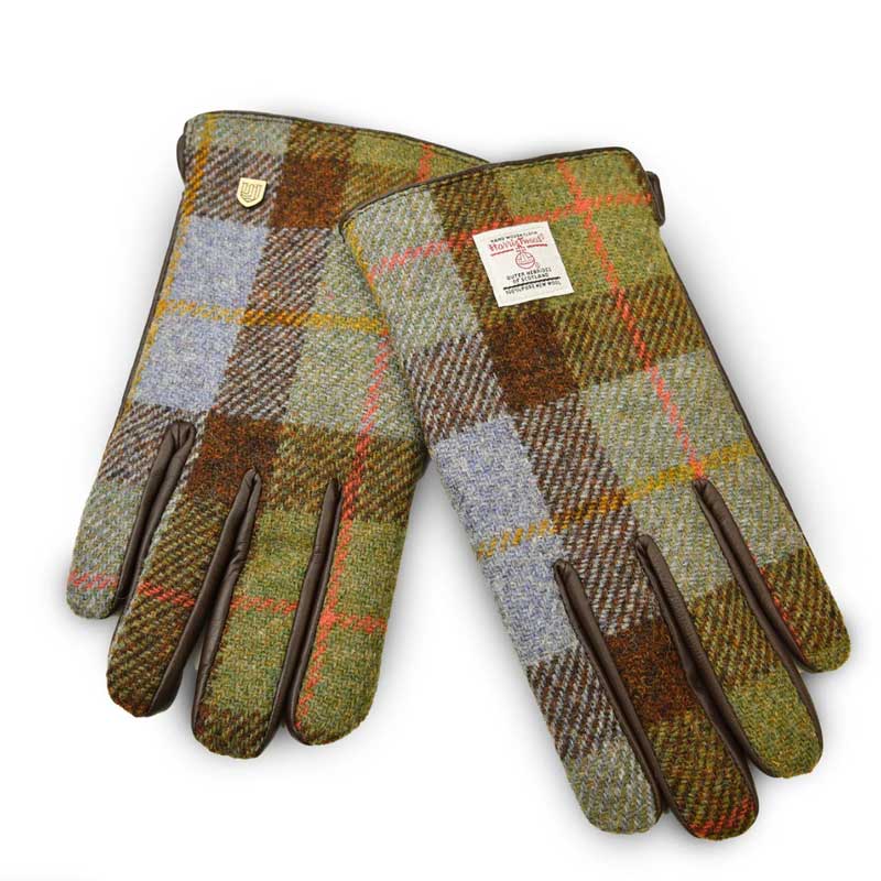 Men’s Harris Tweed Gloves In Chestnut-Blue Tartan - Billede 2