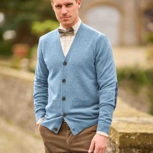 Merino Vest The Cardigan Met Harris Tweed Details In Blue