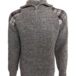 Zip sweater with Harris Tweed patches Natural