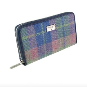 Harris Tweed ‘Staffa’ Portemonnee In Soft Blue and Pink Tartan