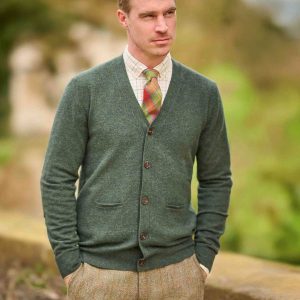Merino Vest The Cardigan Met Harris Tweed Details In Forrest Green